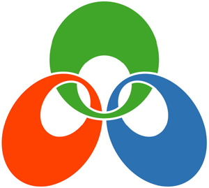 緑、青、赤色で「三種町」の種のイメージを三つの輪で表わしたイラスト（町章）