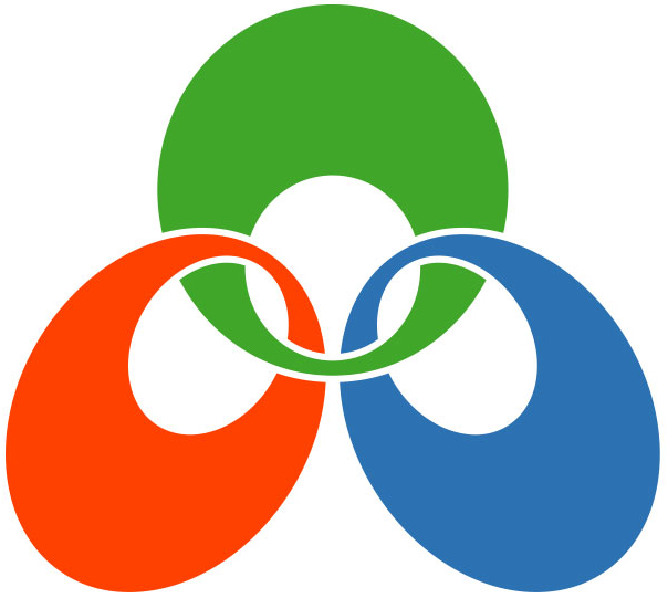 緑、青、赤色で「三種町」の種のイメージを三つの輪で表わした町章